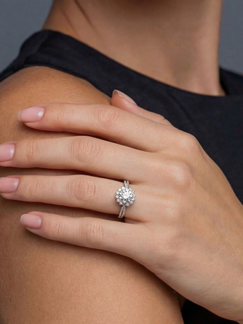 Stellar Halo  Moissanite Ring