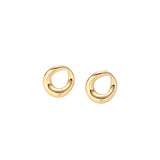 Pair of polished 18K gold-plated stainless steel teardrop earrings with hollow centers on cream background