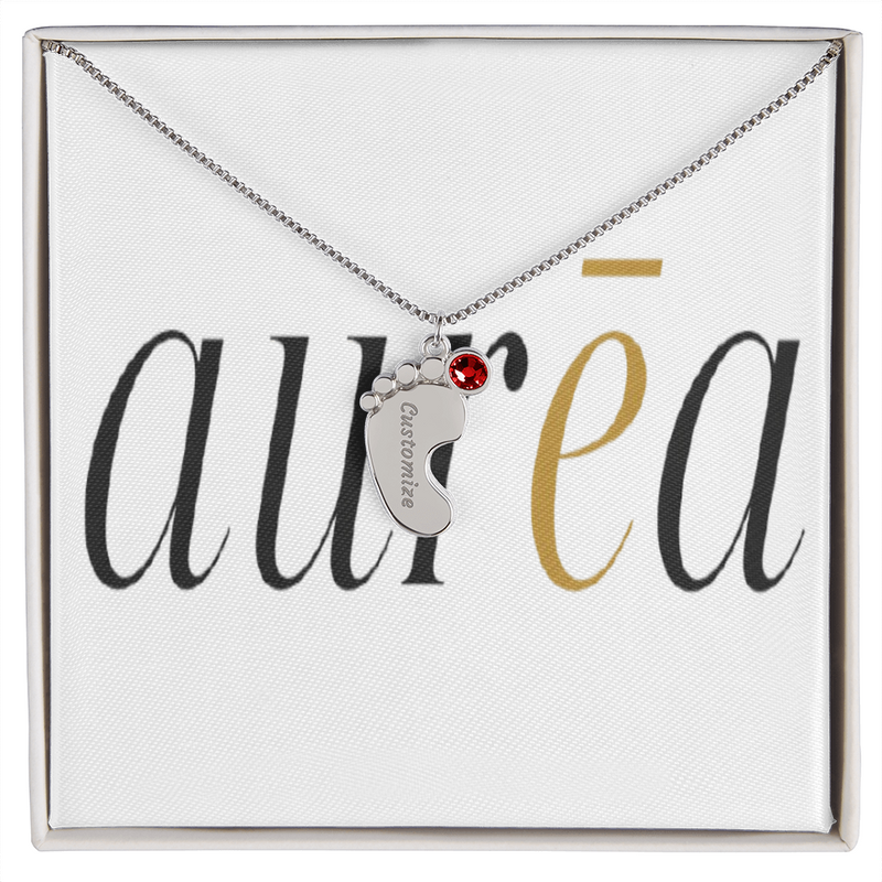 Engraved Baby Feet Necklace with Birthstone