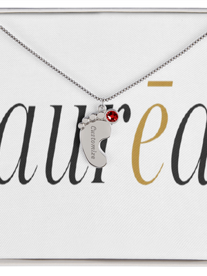 Engraved Baby Feet Necklace with Birthstone