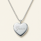 Engraved Heart Necklace with Beaded Chain - Stainless Steel