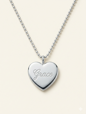 Engraved Heart Necklace with Beaded Chain
