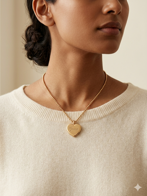 Engraved Heart Necklace with Beaded Chain