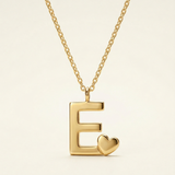 Initial Necklace with Heart - 24K Gold Plated