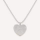 Engraved Fingerprint Heart Necklace with Beaded Chain - Sterling Silver