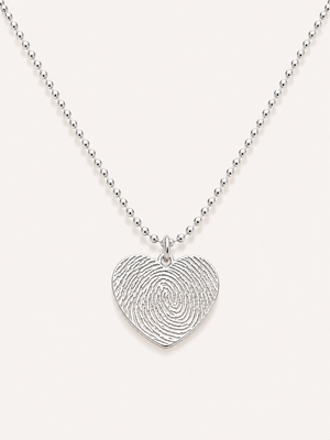 Engraved Fingerprint Heart Necklace with Beaded Chain