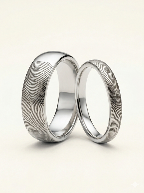His and Hers Fingerprint Ring Set - Sterling Silver