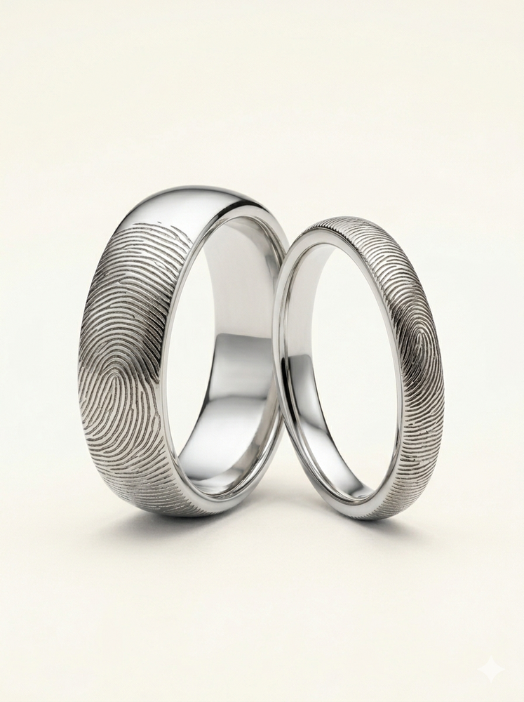 His and Hers Fingerprint Ring Set - Sterling Silver