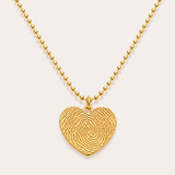 Engraved Fingerprint Heart Necklace with Beaded Chain - 24K Gold Plated