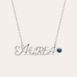 Name Necklace with Birthstone - Silver