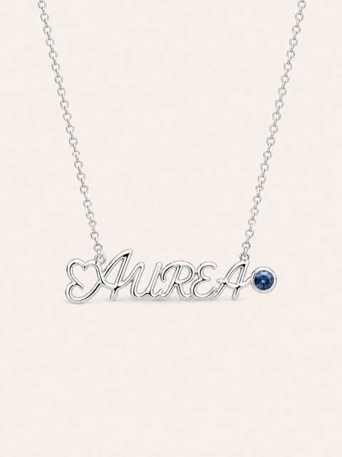 Name Necklace with Birthstone - Silver