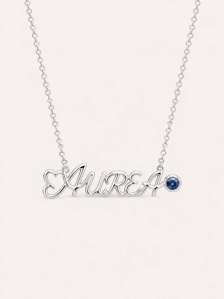 Name Necklace with Birthstone - Silver