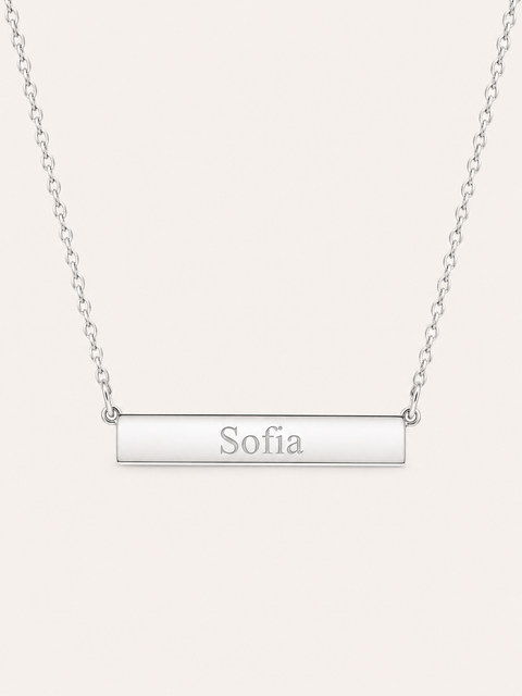 Horizontal Bar Necklace with Engraving - Silver