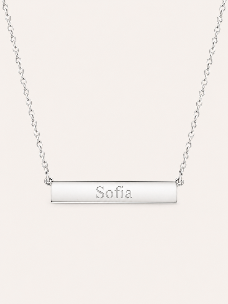 Horizontal Bar Necklace with Engraving - Silver