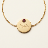 Personalized Engraved Disc Bracelet with Birthstone - 24K Gold Plating