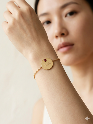 Personalized Engraved Disc Bracelet with Birthstone