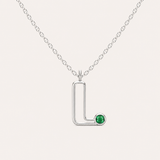 Initial and Birthstone Necklace - Sterling Silver