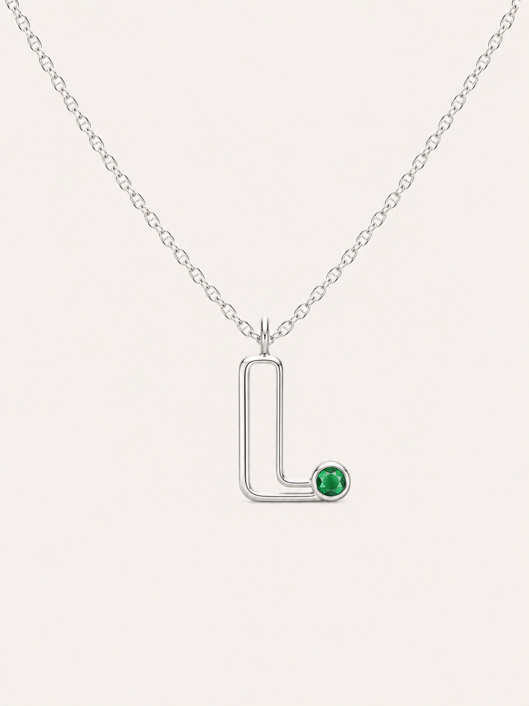Initial and Birthstone Necklace - Sterling Silver