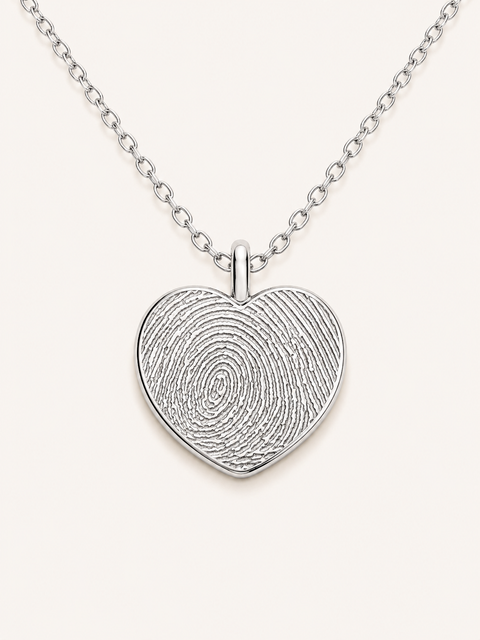 Fingerprint Heart Necklace - Sterling Silver
