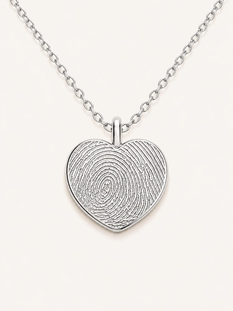 Fingerprint Heart Necklace - Sterling Silver