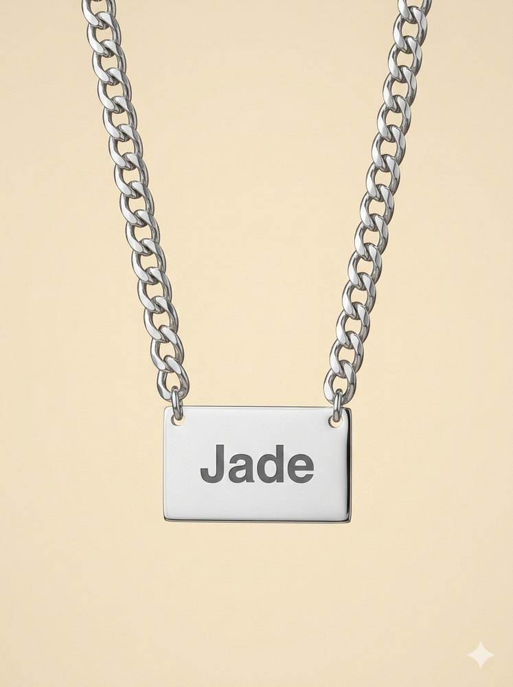 Engravable Tag on Curb Chain - Sterling Silver