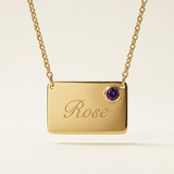 Custom Birthstone Tag Necklace - Stainless Steel with Gold Plating
