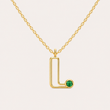 Initial and Birthstone Necklace - 24K Gold Plated