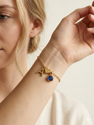 Personalized Heart Birthstone Initial Charm Bracelet