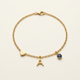 Personalized Heart Birthstone Initial Charm Bracelet - Stainless Steel with Gold Plating