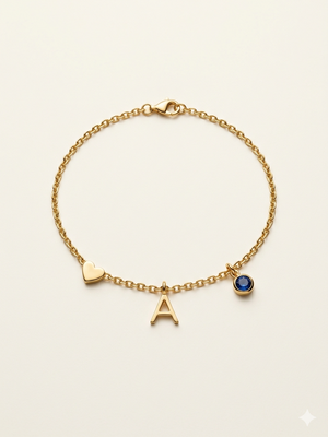 Personalized Heart Birthstone Initial Charm Bracelet