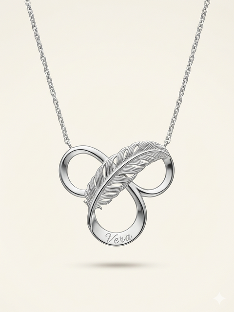 Infinity Feather Name Necklace - Sterling Silver