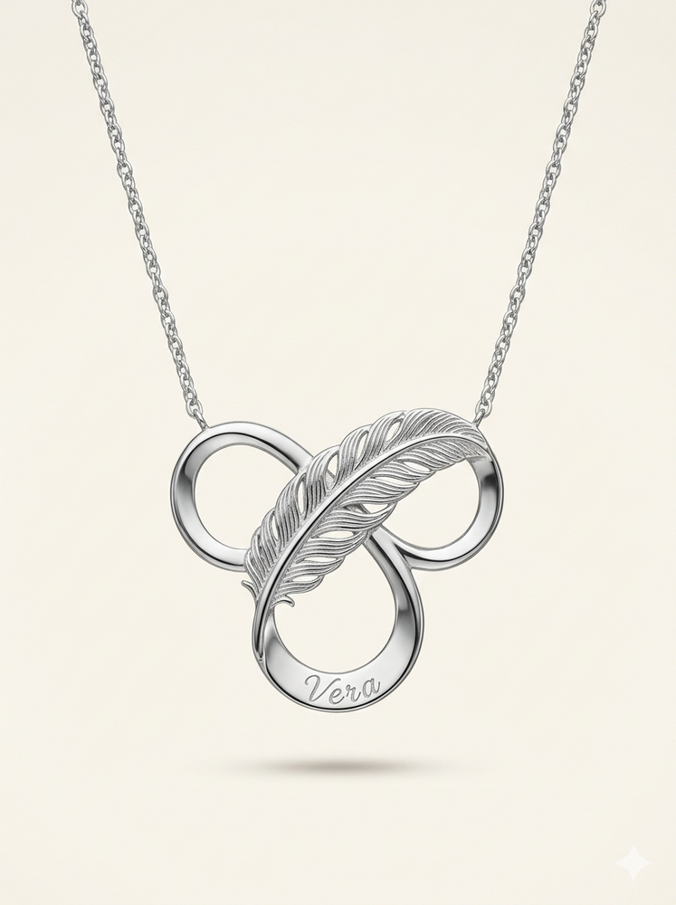Infinity Feather Name Necklace - Sterling Silver