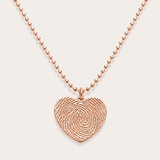 Engraved Fingerprint Heart Necklace with Beaded Chain - Rose Gold
